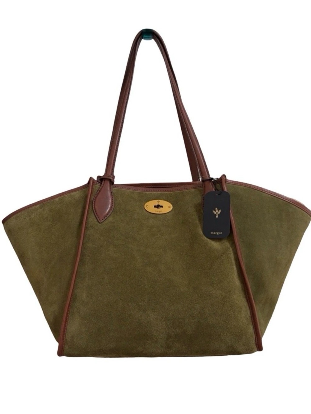 NEW Margot Olive Suede Tote Bag Brown Leather Trim TikTok Viral Anthropologie